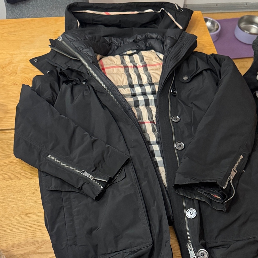 Burberry Black Puffer Jacket with Check Lining. Two jackets in one!